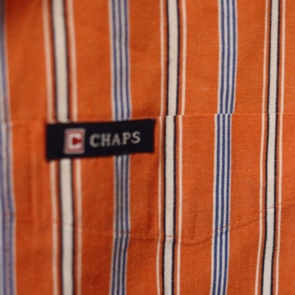 Chaps Orange Striped Button Down Collared Mens Sh… - image 6